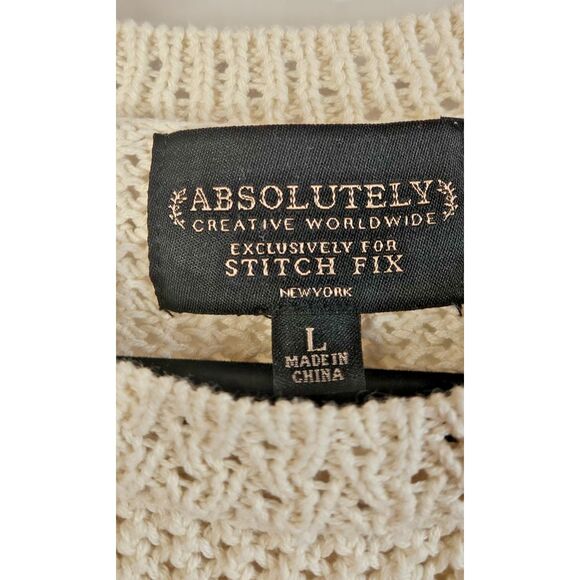 Absolutely stitch fix laced shoulder sweater women tan‎  Sz L - Picture 7 of 8